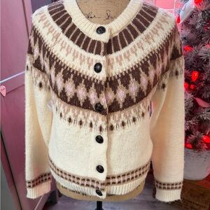 Cozy Cream and Brown Knit Cardigan